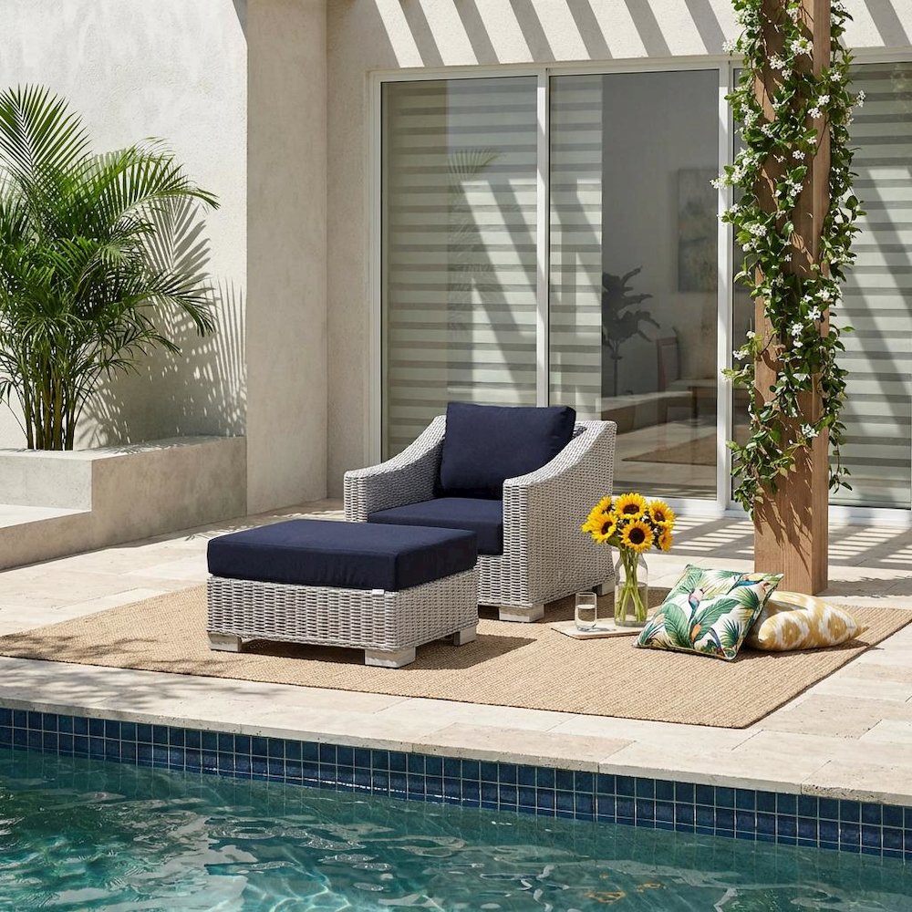 Conway Outdoor Patio Wicker Rattan 2-Piece Armchair and Ottoman Set. Picture 2