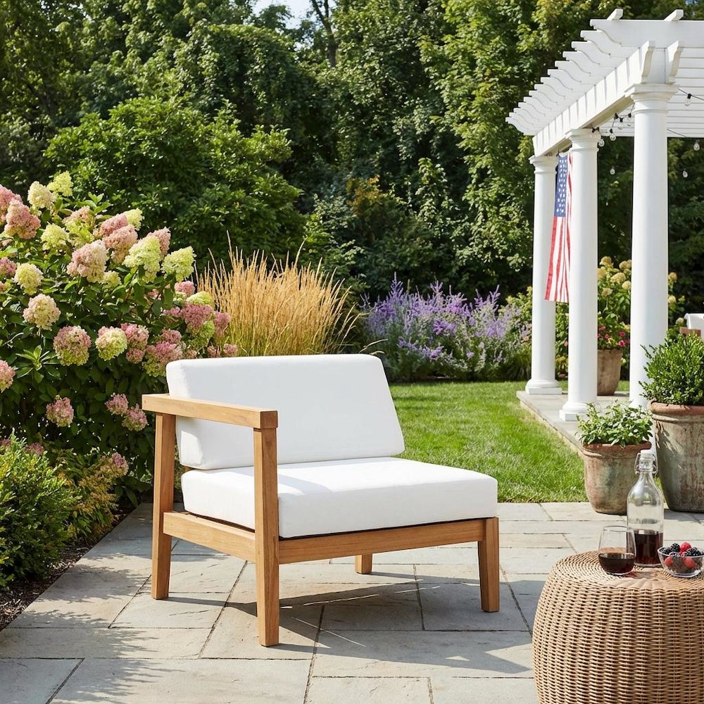 Outdoor Teak Wood Left-Arm Lounge Chair With Durable Construction. Picture 3
