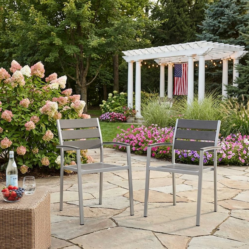 Aluminum Outdoor Patio Dining Armchairs Set Of 2 With Armrests. Picture 3