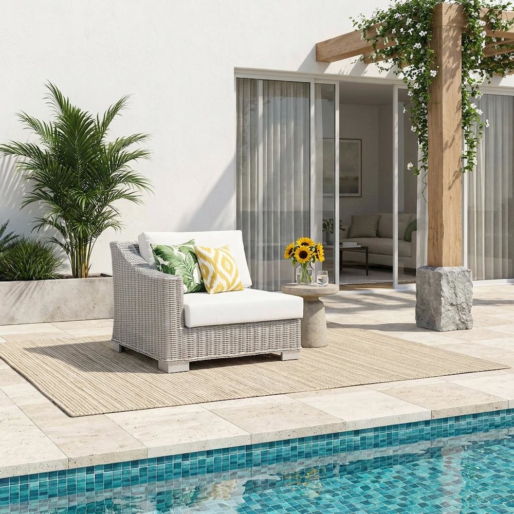 Outdoor Patio Wicker Rattan Left-Arm Chair With Cushioned Backrest. Picture 2