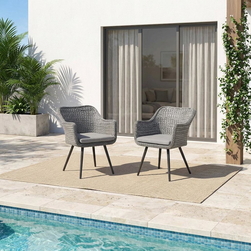 Outdoor Patio Wicker Rattan Dining Armchair Set Of 2 With Armrests. Picture 3