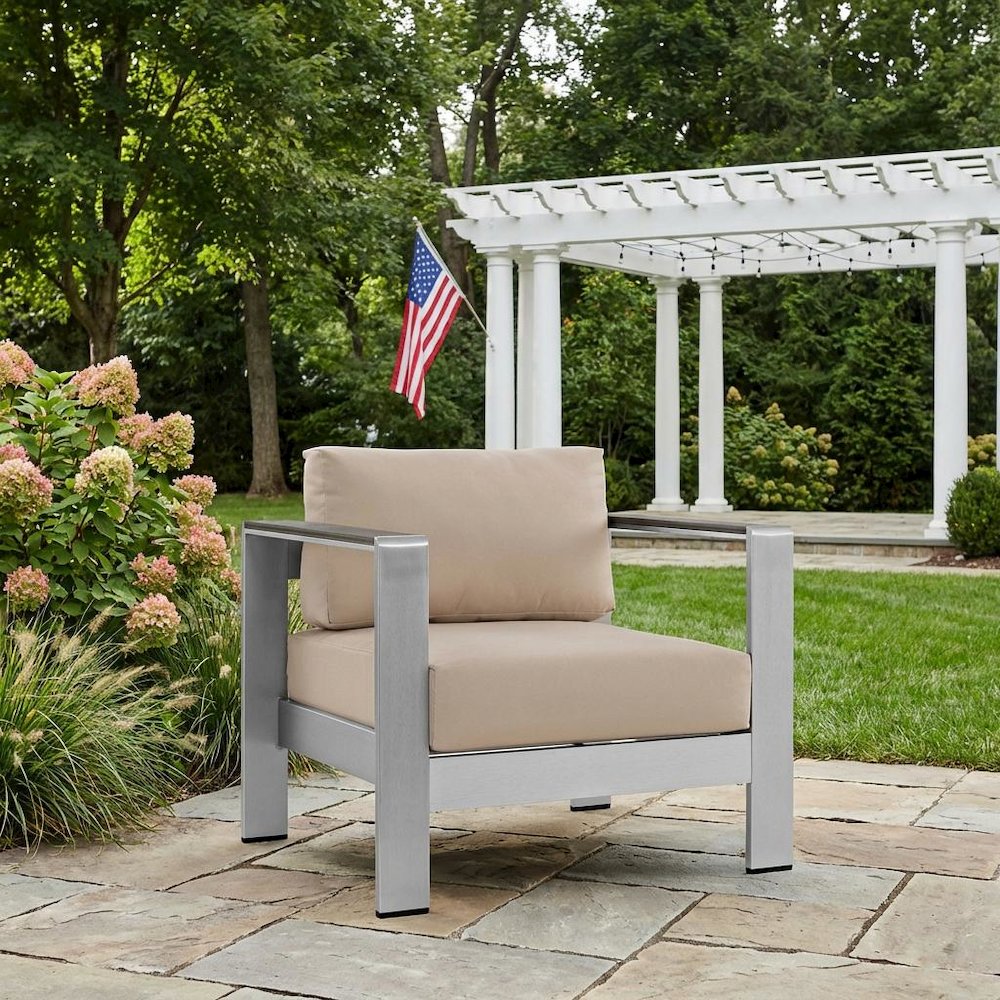Outdoor Aluminum Armchair For Patio Lounge With Armrests. Picture 3