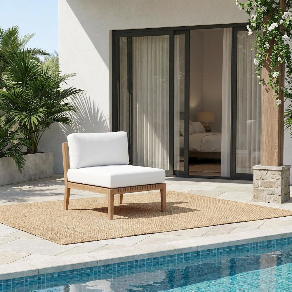 Teak Wood Outdoor Lounge Chair With Back And Seat Cushions. Picture 2