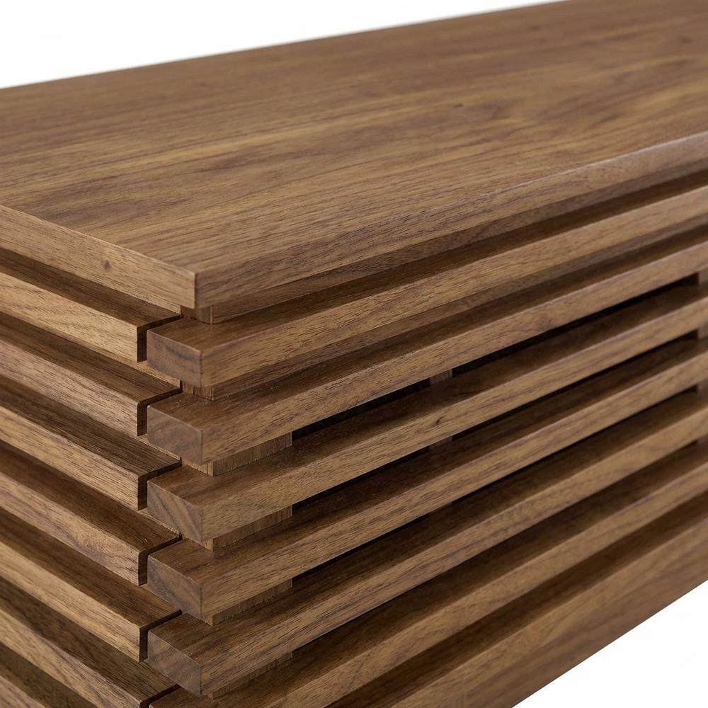 Brown wood TV stand with modern design and sturdy construction. Picture 5