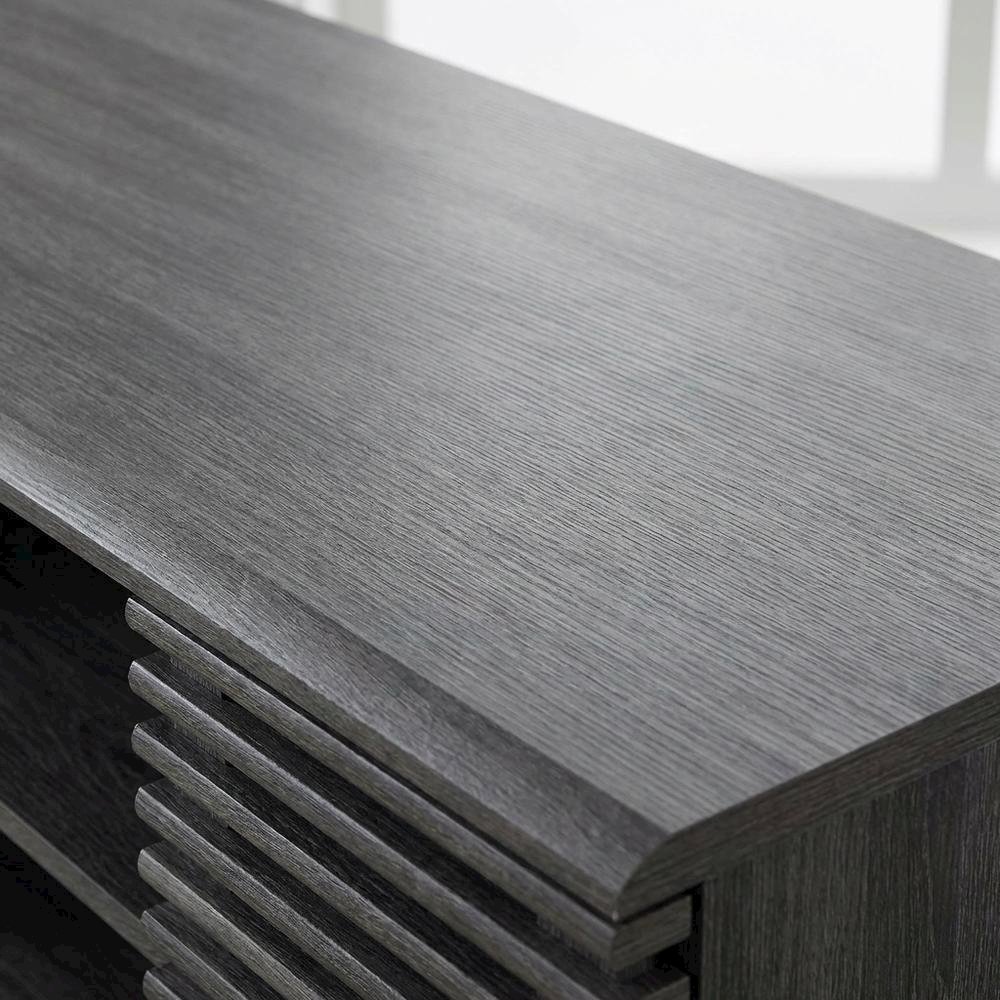 Gray wood corner TV stand with sleek design and sturdy construction. Picture 5