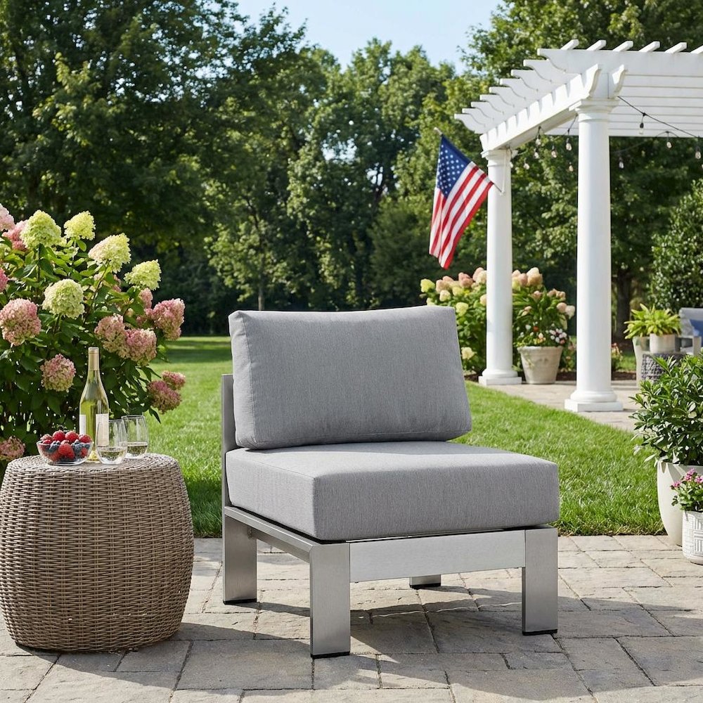 Armless Outdoor Patio Aluminum Chair For Lounge And Relaxation. Picture 3