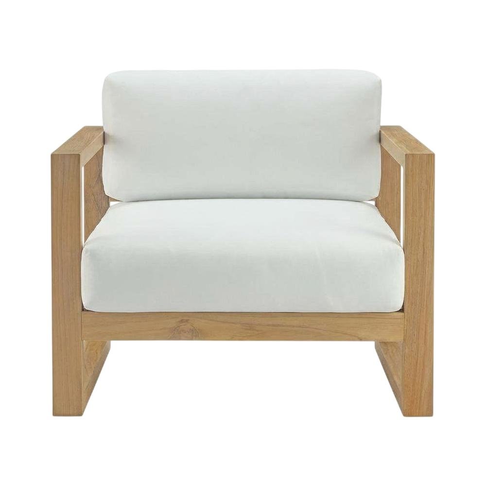 Teak Outdoor Lounge Armchair With Cushioned Seat And Armrests. Picture 4