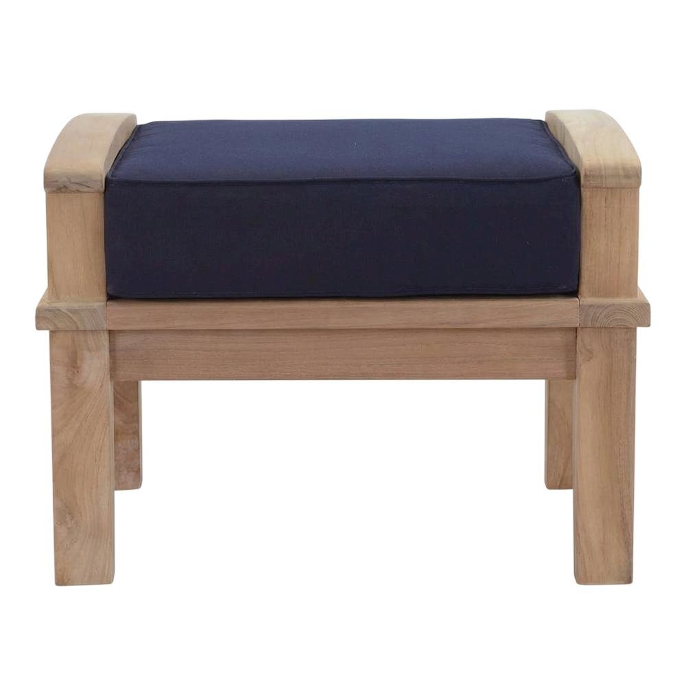 Durable Outdoor Teak Ottoman With Cushioned Top And Classic Design. Picture 4
