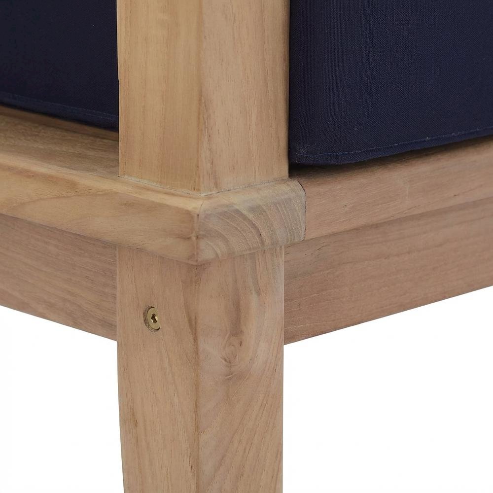 Durable Outdoor Teak Ottoman With Cushioned Top And Classic Design. Picture 6