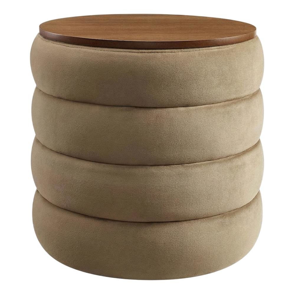 Performance Velvet Round Storage Ottoman, Sturdy Construction, Versatile Use. Picture 1