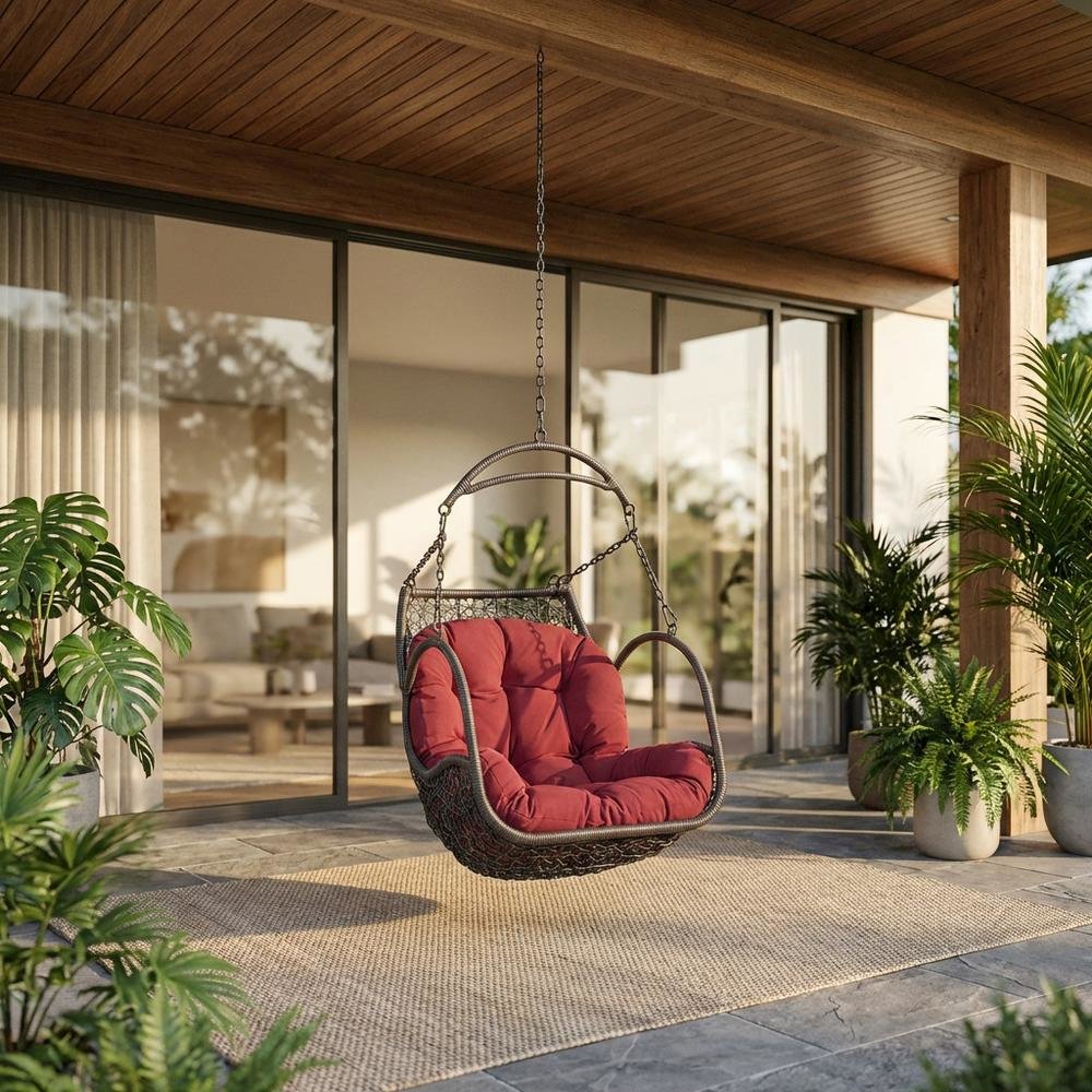 Outdoor Patio Swing Chair Without Stand In Gray With Cushions. Picture 2