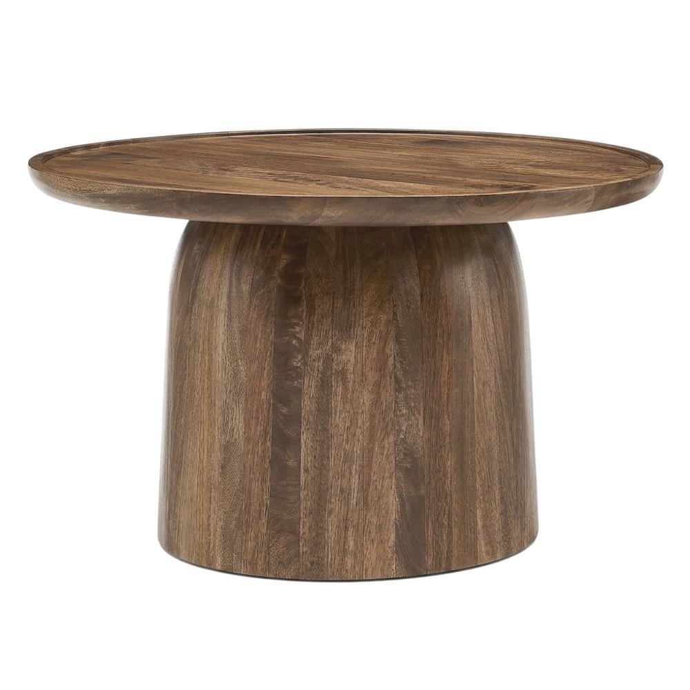 Round Wood Coffee Table with Sleek Design and Solid Oak Finish. Picture 1