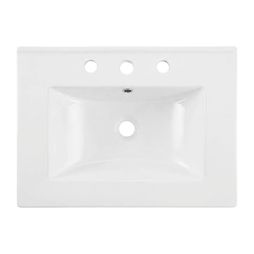White 24-Inch Ceramic Bathroom Sink Top, Centerset Faucet Holes. Picture 4