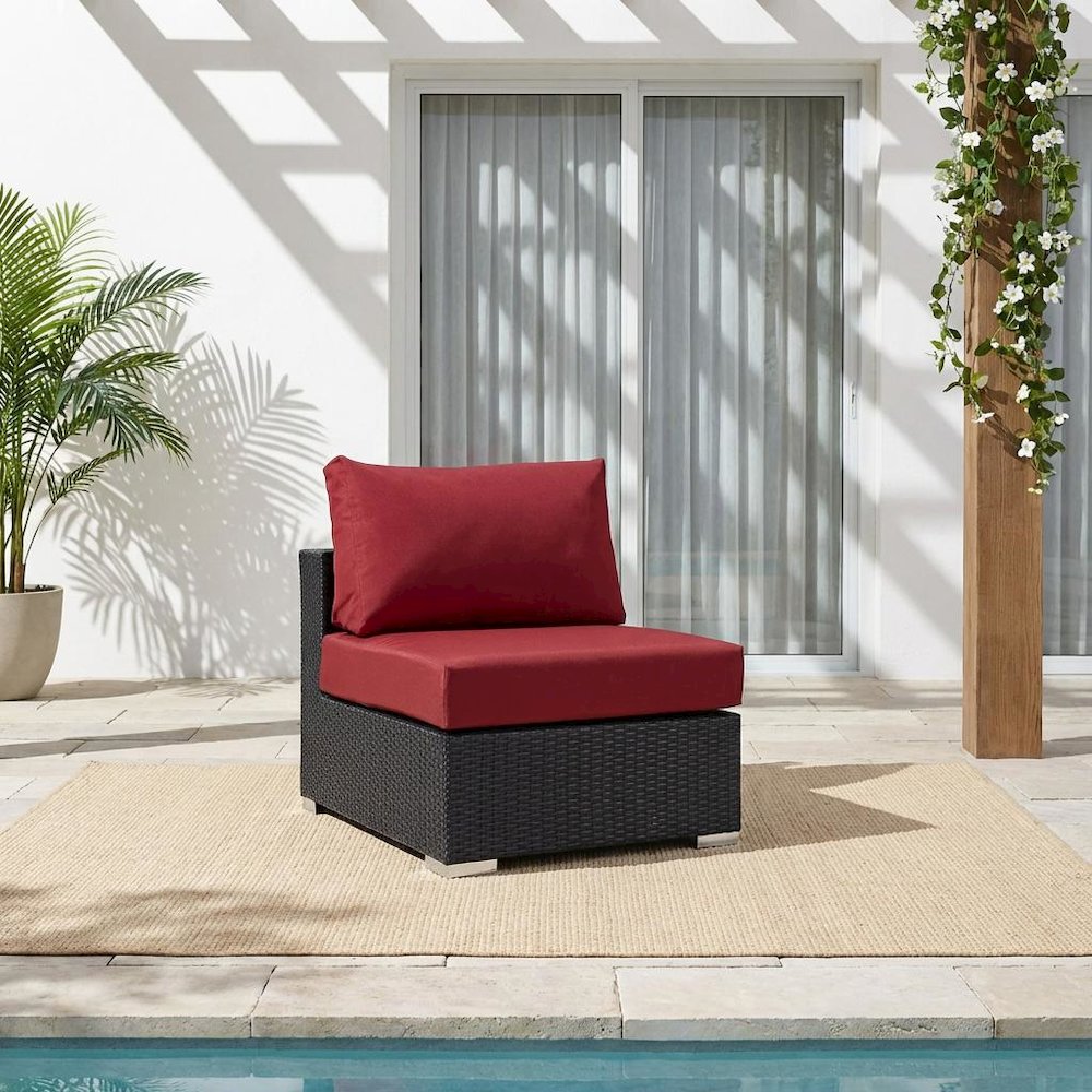Outdoor Patio Armless Lounge Chair With Cushioned Back And Seat. Picture 2