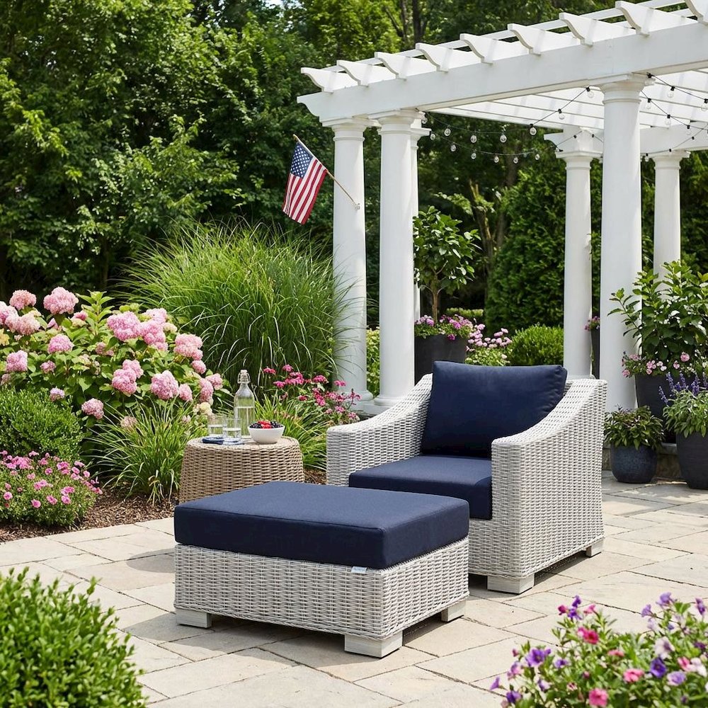 Conway Outdoor Patio Wicker Rattan 2-Piece Armchair and Ottoman Set. Picture 3