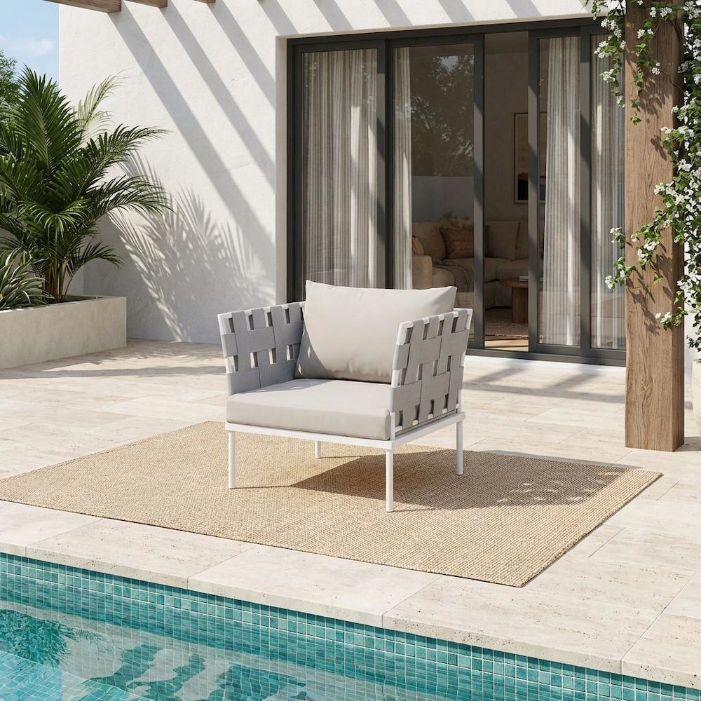 Outdoor Patio Aluminum Armchair With Weather-Resistant Frame And Cushioned Seat. Picture 2