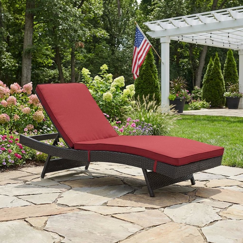 Outdoor Patio Chaise In Neutral Fabric With Cushioned Comfort For Relaxing. Picture 3
