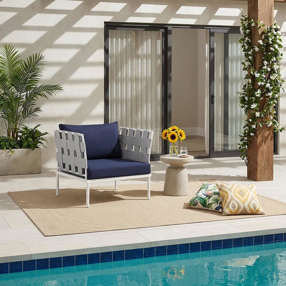 Outdoor Patio Aluminum Armchair With Cushioned Seat And Sleek Design. Picture 2