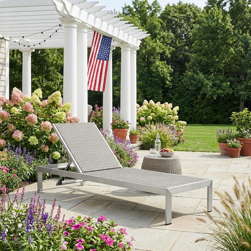 Aluminum Rattan Outdoor Lounge Chair With Adjustable Backrest. Picture 3
