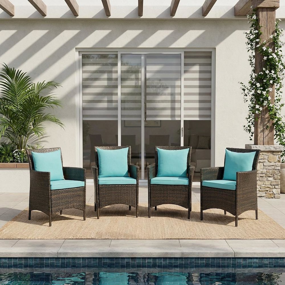 Outdoor Wicker Rattan Dining Armchair Set Of 4 With Armrests. Picture 3