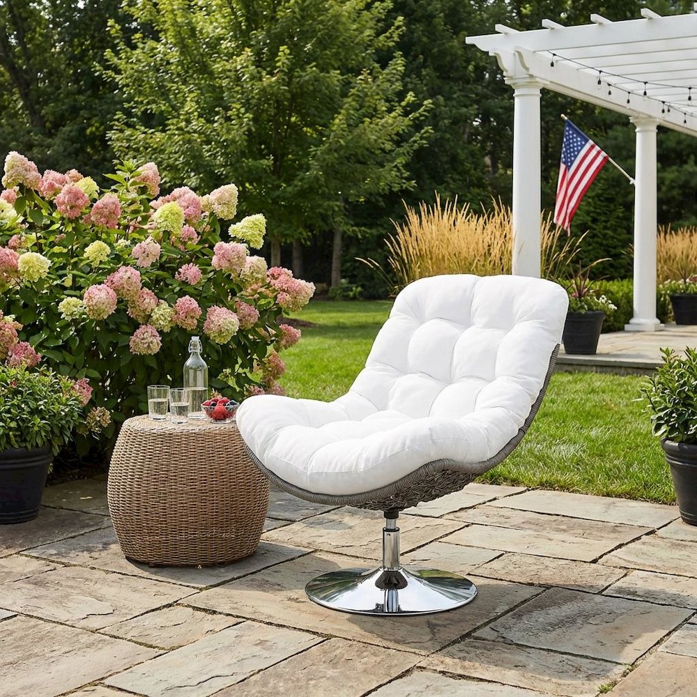 Wicker Rattan Outdoor Lounge Swivel Chair With Cushioned Seat. Picture 3