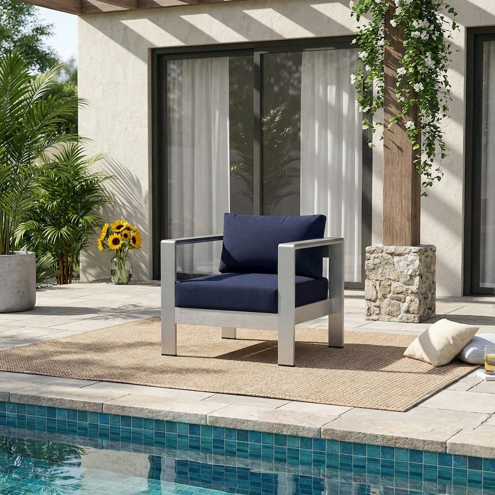 Aluminum Outdoor Patio Armchair With Fabric Cushion And Modern Design. Picture 2