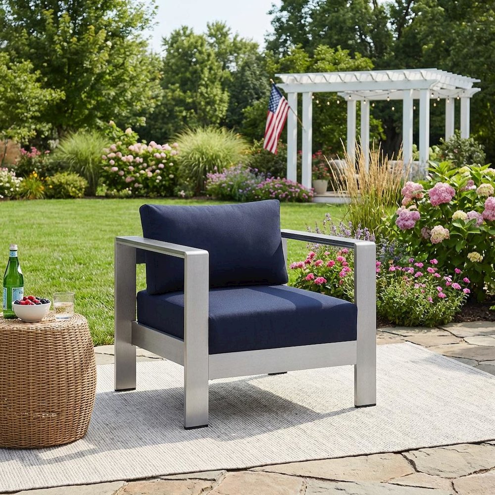 Aluminum Outdoor Patio Armchair With Fabric Cushion And Modern Design. Picture 3