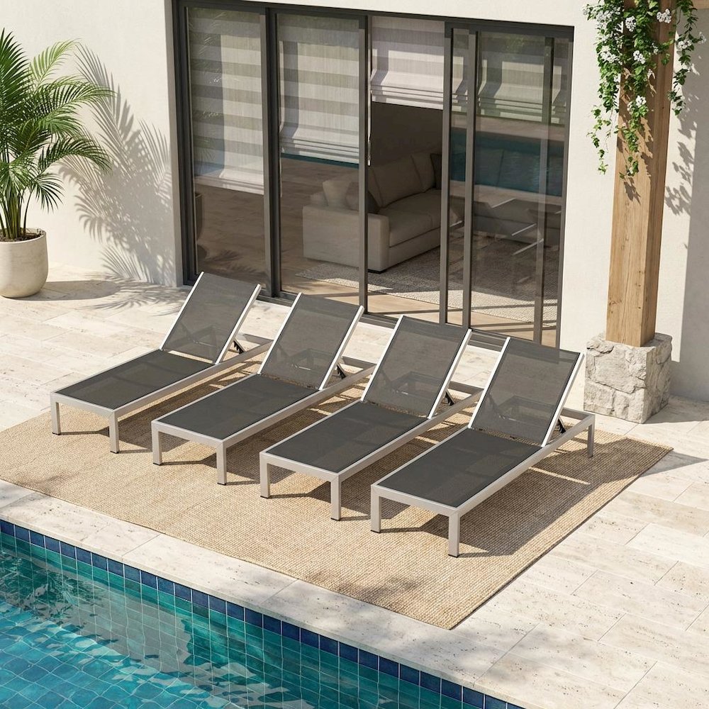 Aluminum Patio Chaise Lounge Set Of 4 With Comfortable Backrests. Picture 2