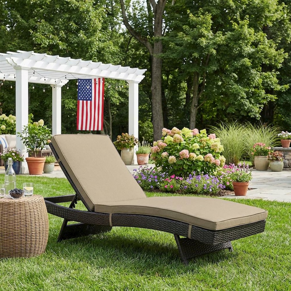 Outdoor Patio Chaise With Cushioned Comfort For Lounge Relaxation. Picture 3