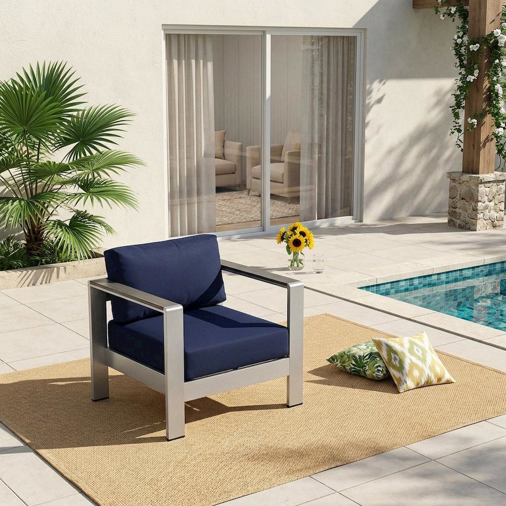 Outdoor Aluminum Armchair For Patio Lounge With Cushioned Seat. Picture 2