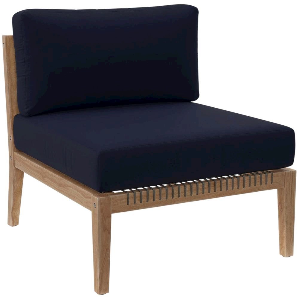 Teak Wood Outdoor Lounge Chair With Cushions And Armless Design. Picture 1
