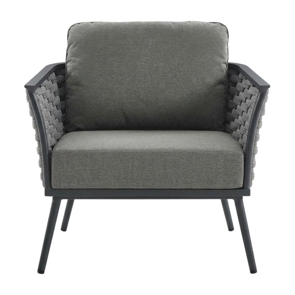 Outdoor Patio Aluminum Armchair With Cushioned Seat And Armrests. Picture 4