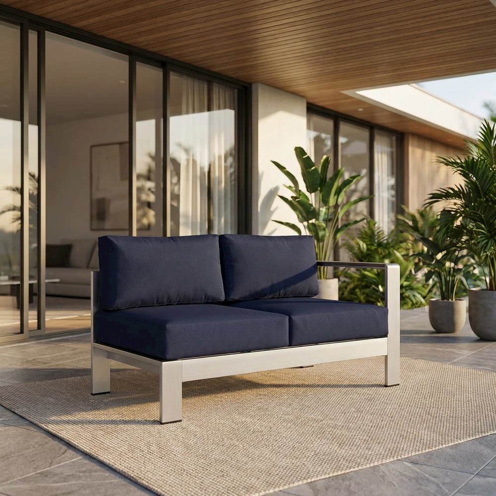 Outdoor Sectional Loveseat With Armrest, Aluminum Frame For Patio Lounging. Picture 2