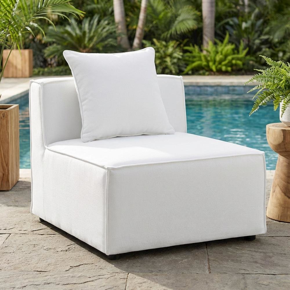 Armless Outdoor Patio Upholstered Sectional Sofa With Cushioned Seat. Picture 3