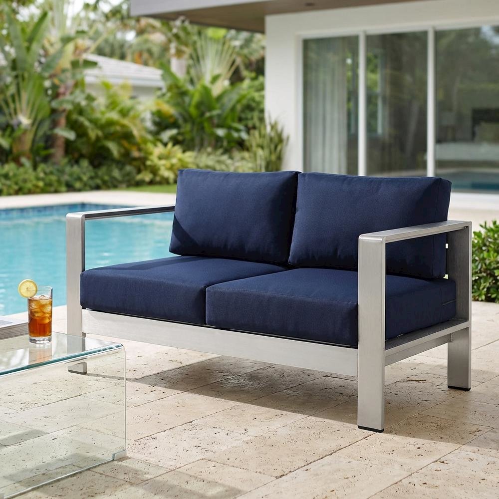 Outdoor Sectional Loveseat With Armrest, Aluminum Frame For Patio Lounging. Picture 3
