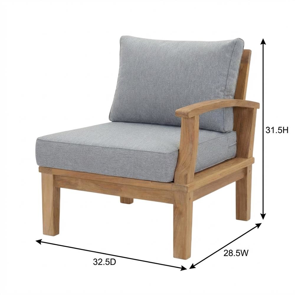 Teak Outdoor Left-Facing Sofa With Cushions And Armrests. Picture 7