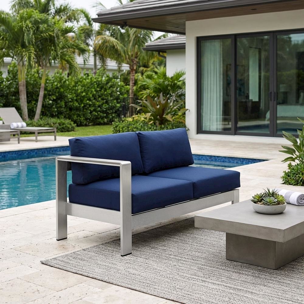Outdoor Left-Arm Corner Sectional Loveseat - Aluminum Frame, Cushioned Seating. Picture 3