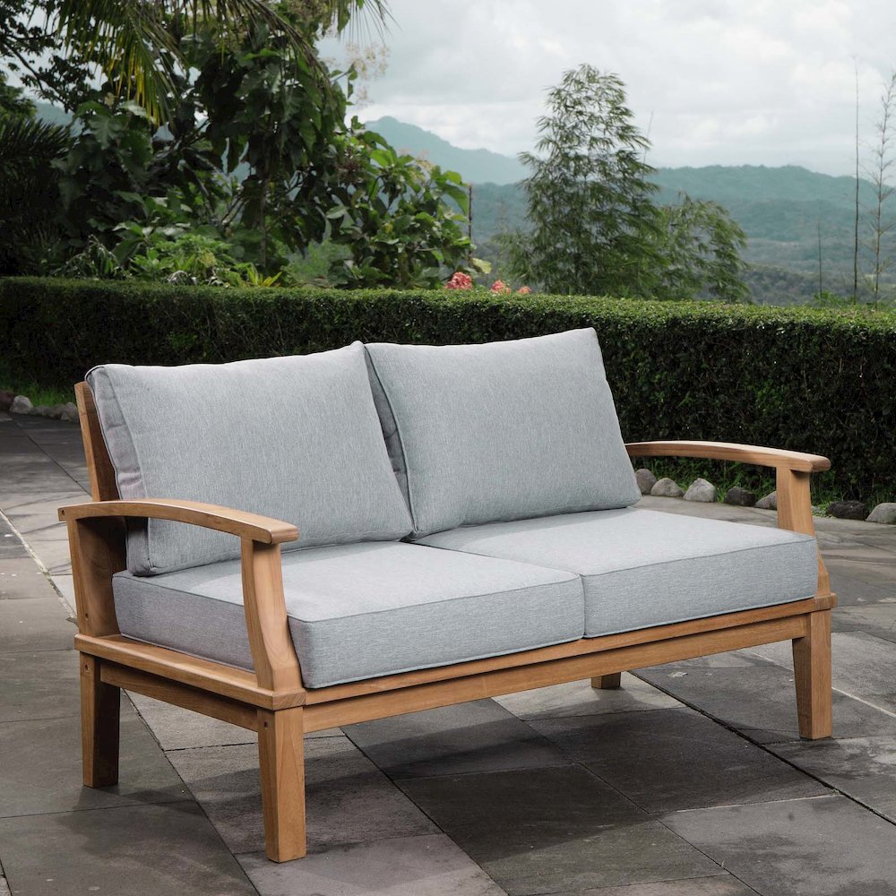 Marina Outdoor Patio Teak Loveseat. Picture 4