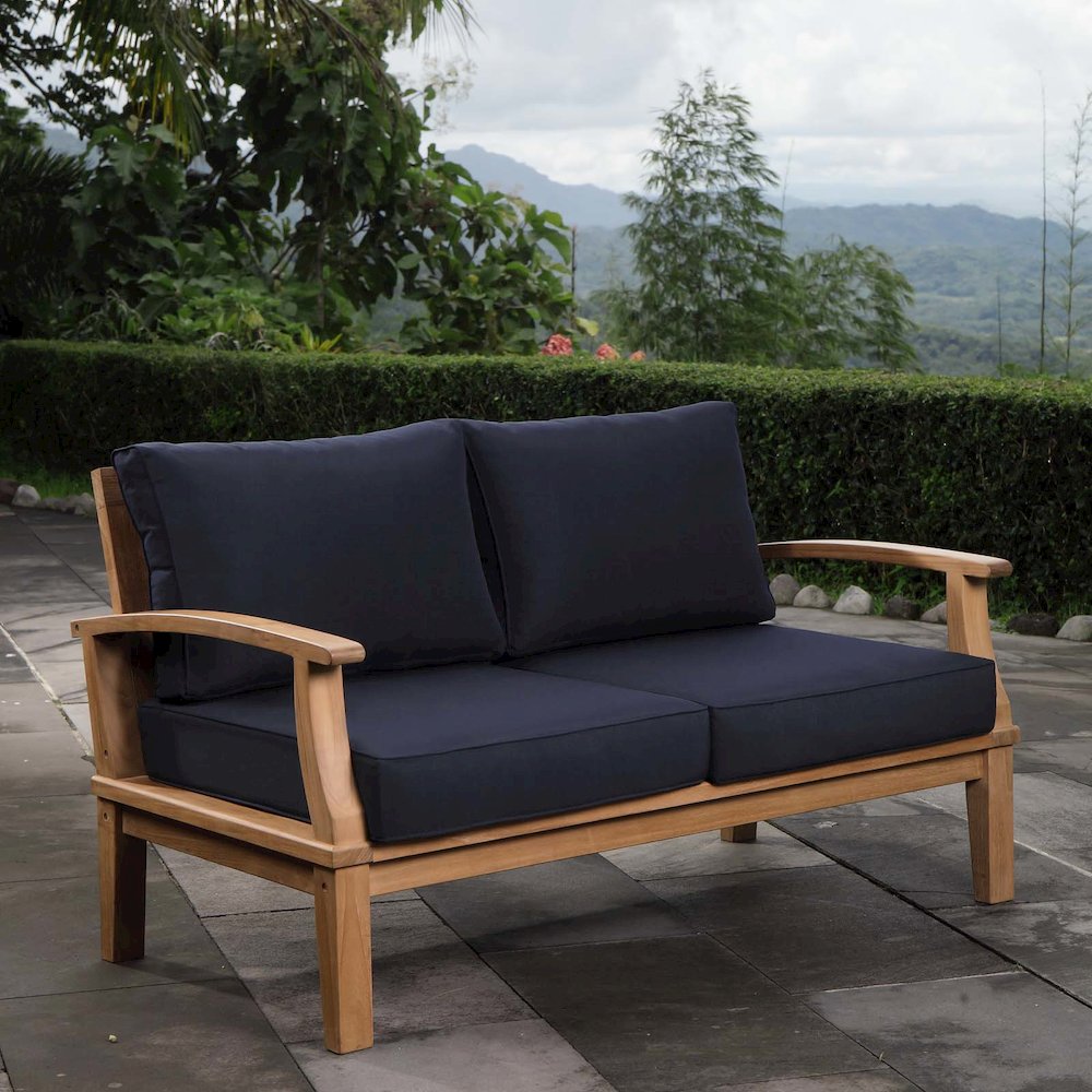 Marina Outdoor Patio Teak Loveseat. Picture 4