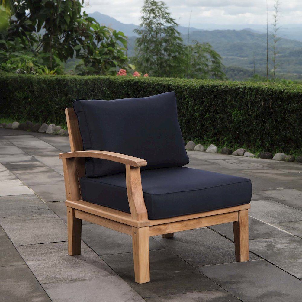 Marina Outdoor Patio Teak Left-Facing Sofa. Picture 6