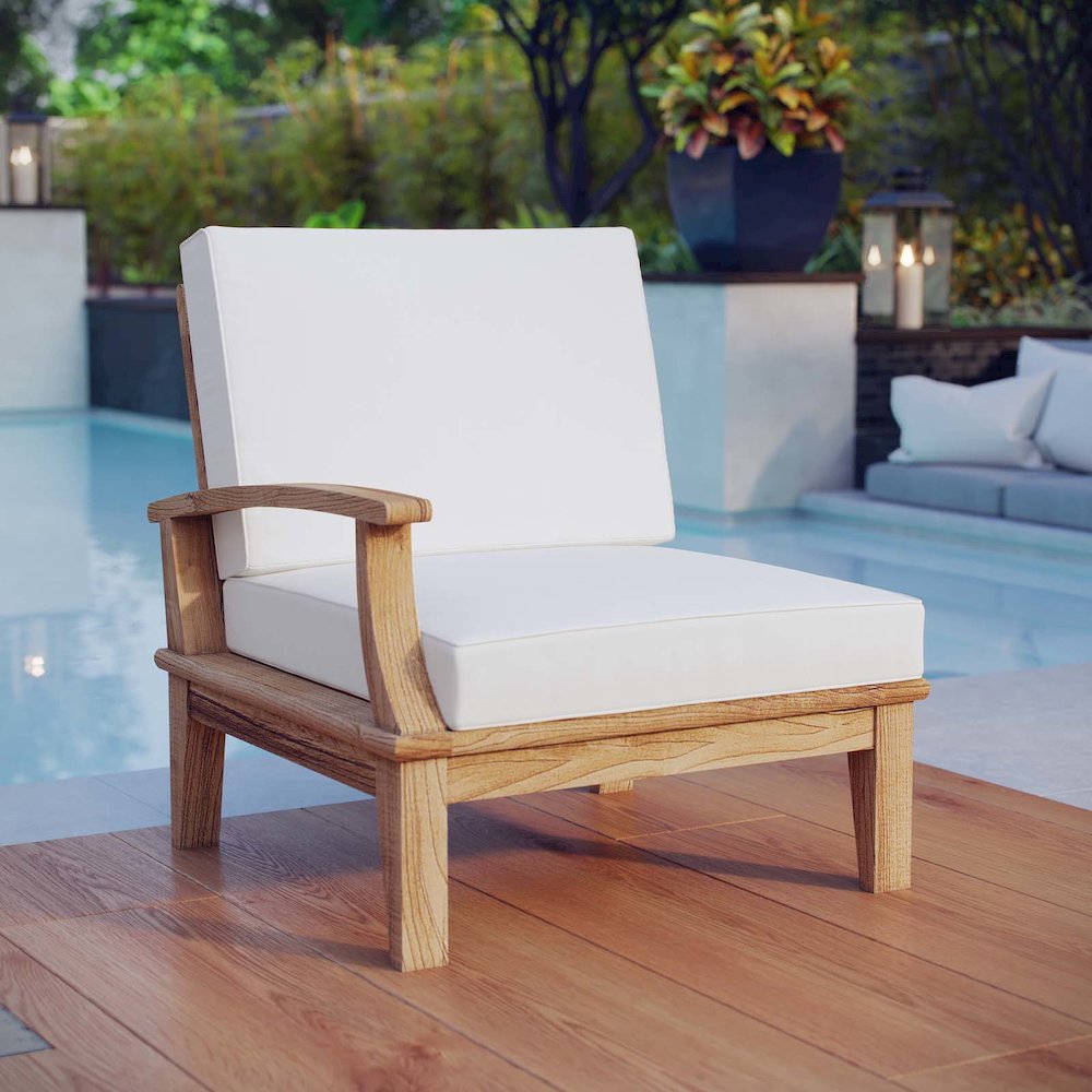 Marina Outdoor Patio Teak Left-Facing Sofa. Picture 5