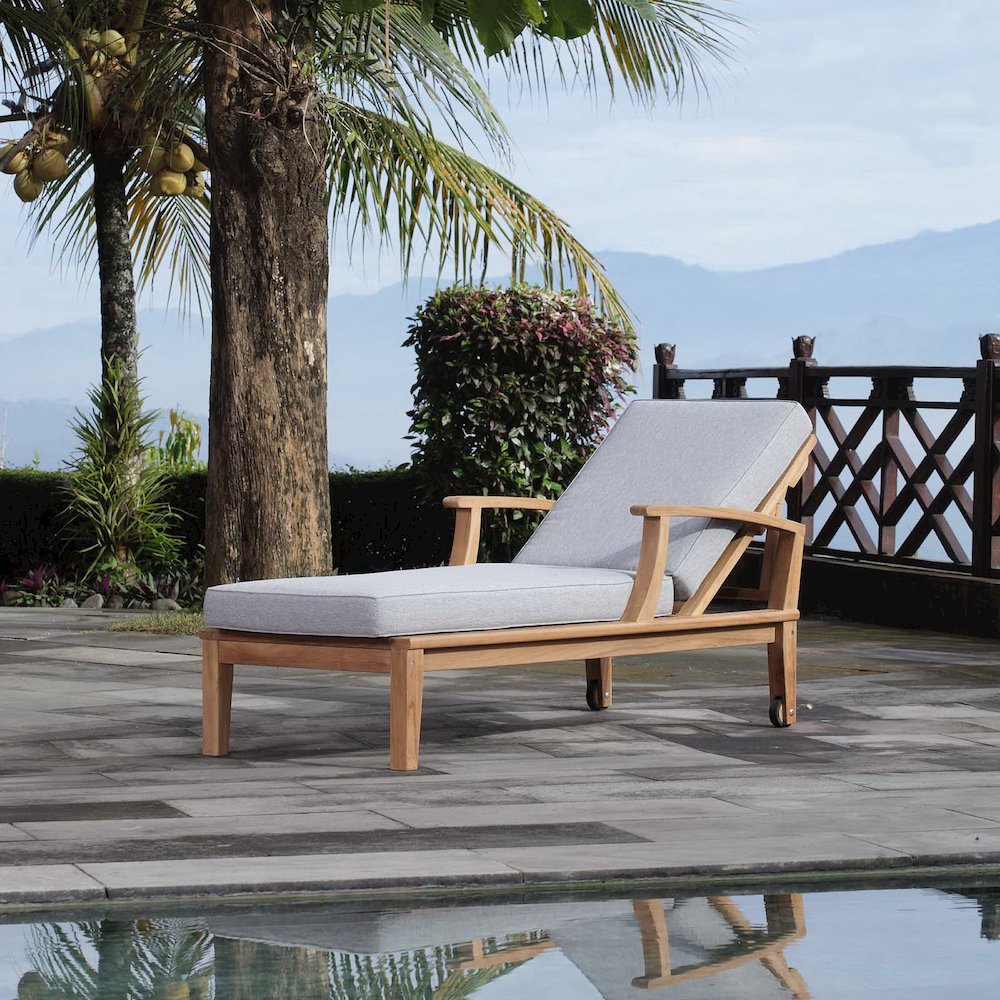 Marina Outdoor Patio Teak Single Chaise. Picture 6