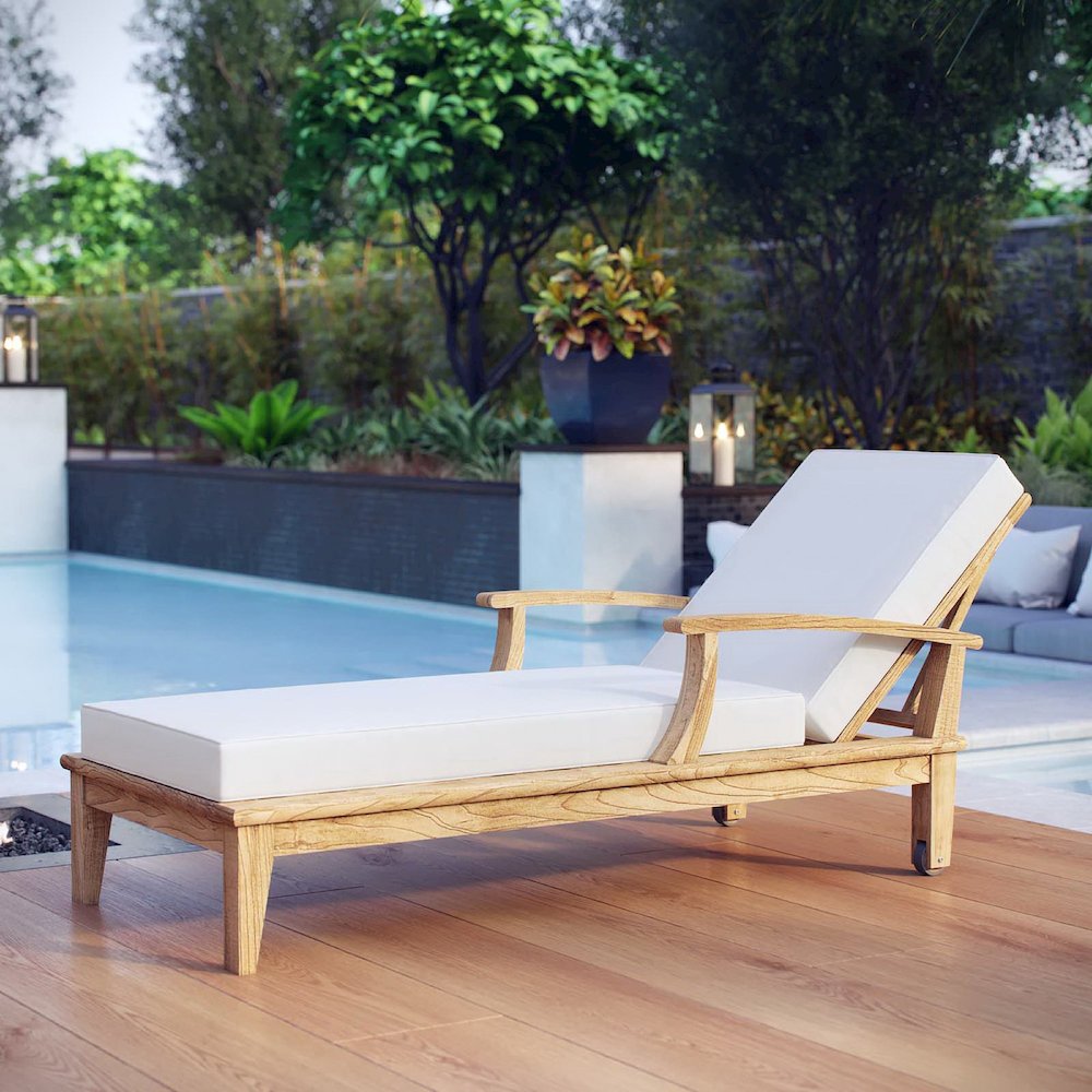 Marina Outdoor Patio Teak Single Chaise. Picture 5