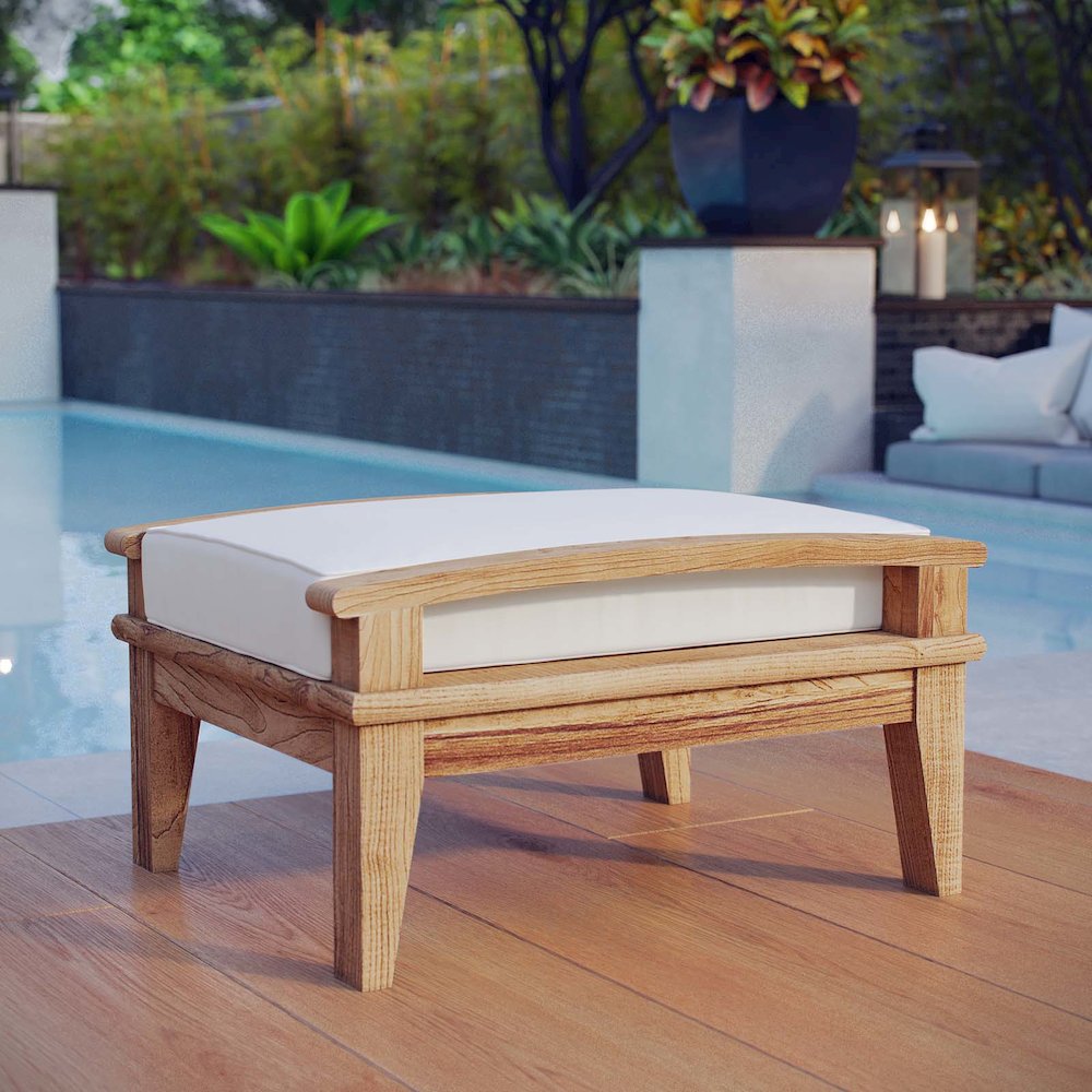 Marina Outdoor Patio Teak Ottoman. Picture 4