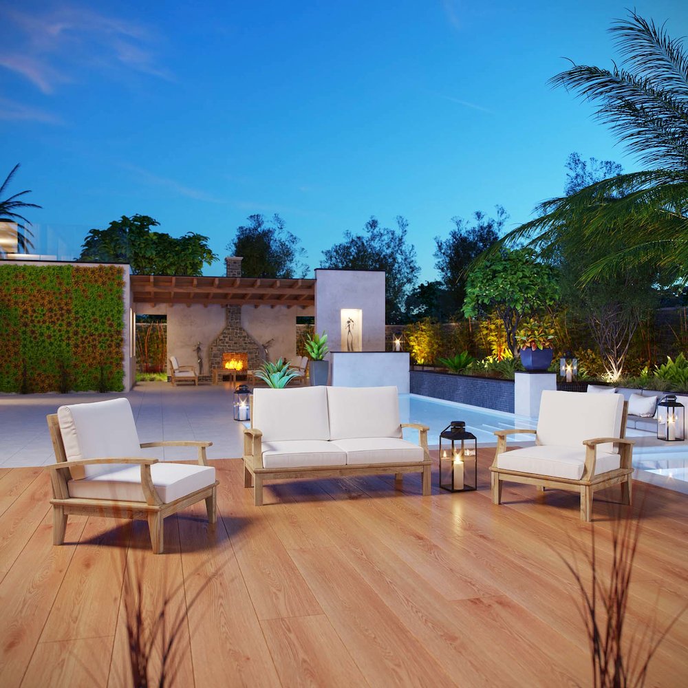 Marina 3 Piece Outdoor Patio Teak Set. Picture 6
