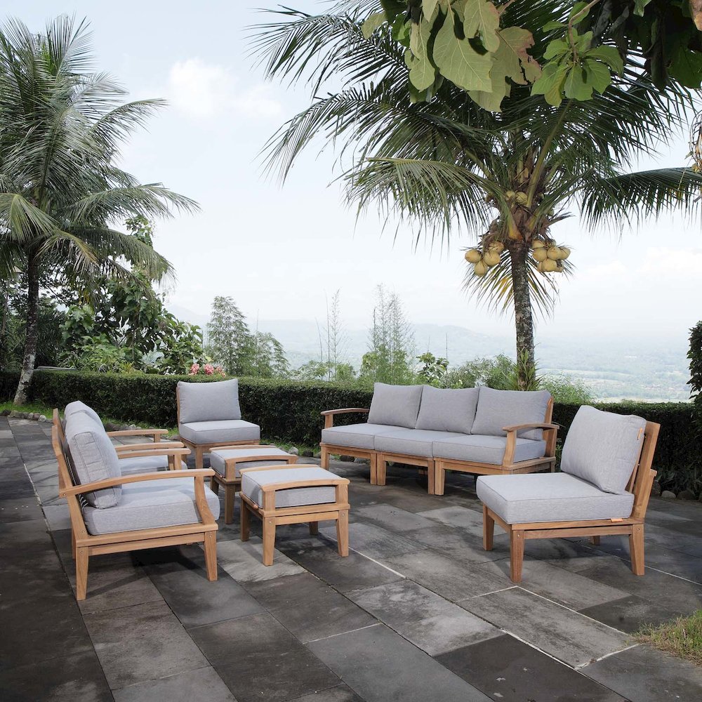 Marina 9 Piece Outdoor Patio Teak Set. Picture 11