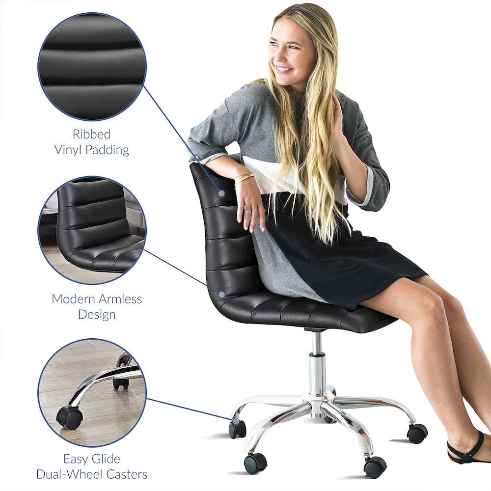 Ripple Armless Mid Back Vinyl Office Chair. Picture 3