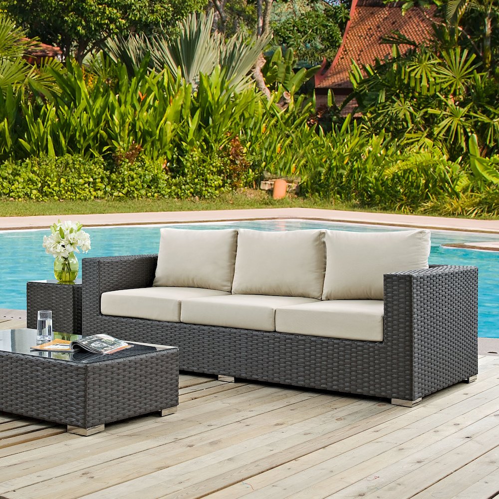 Sojourn Outdoor Patio Sunbrella Sofa. Picture 5