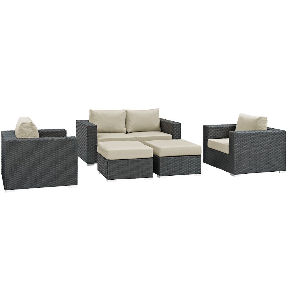 Sojourn 5 Piece Outdoor Patio Sunbrella Sectional Set. Picture 1