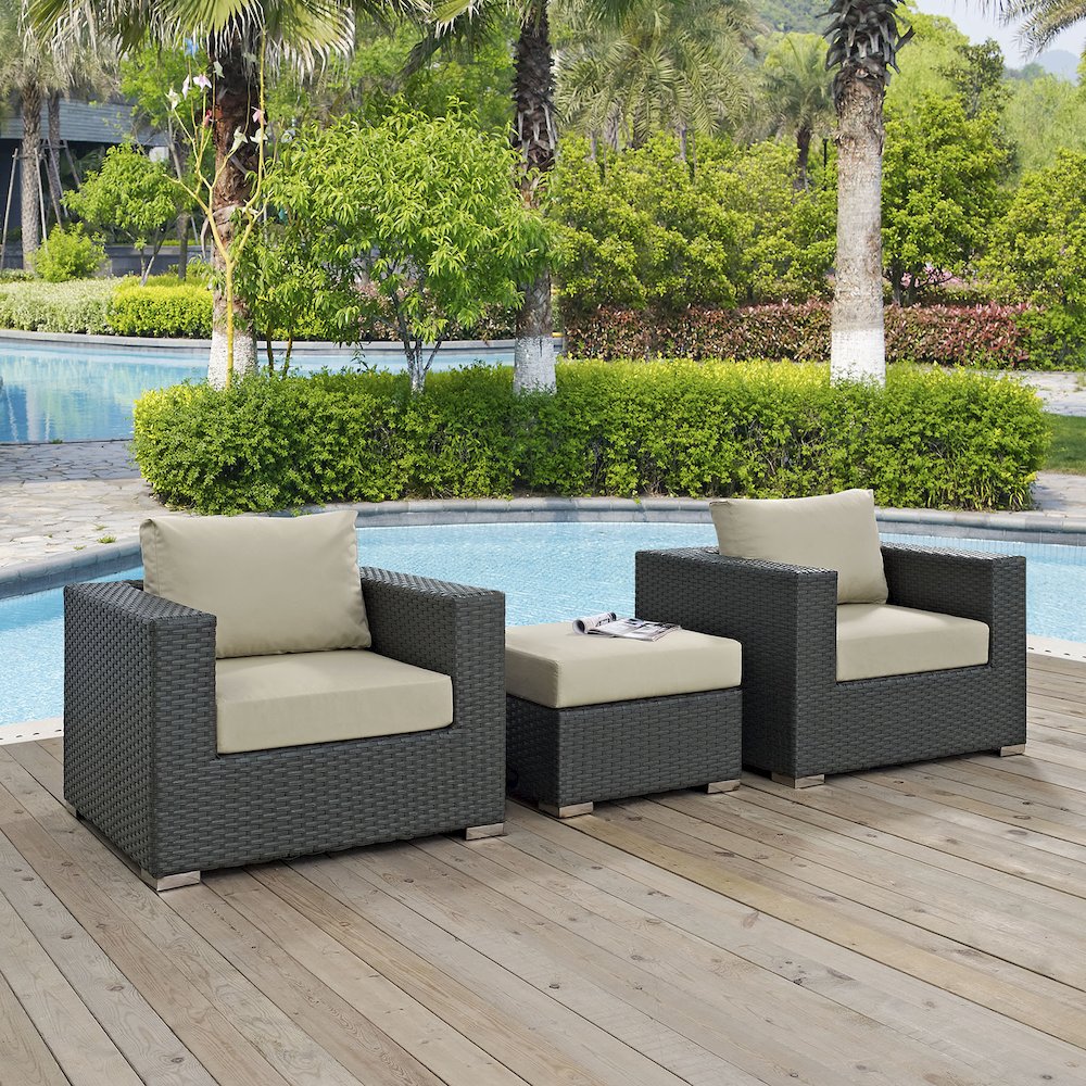 Sojourn 3 Piece Outdoor Patio Sunbrella Sectional Set. Picture 6